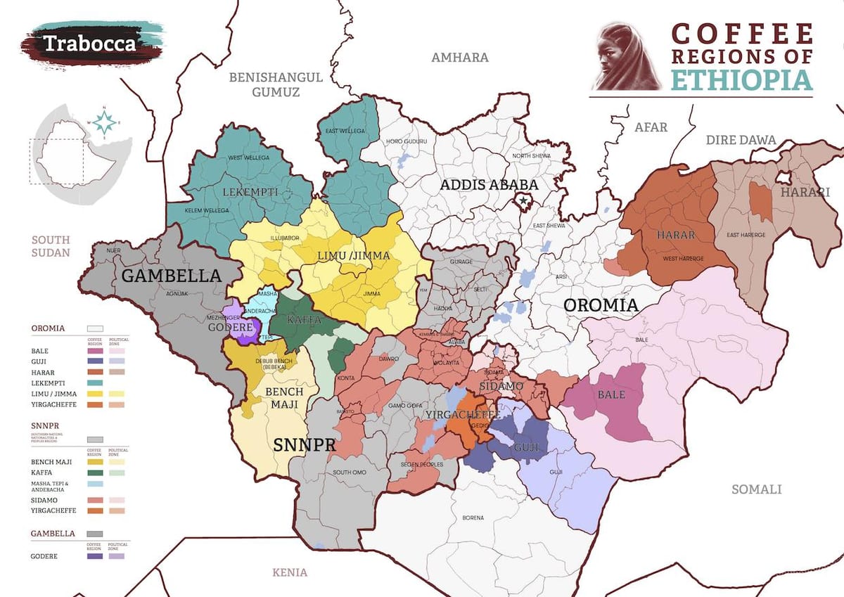 mapa ng Ethiopia kape