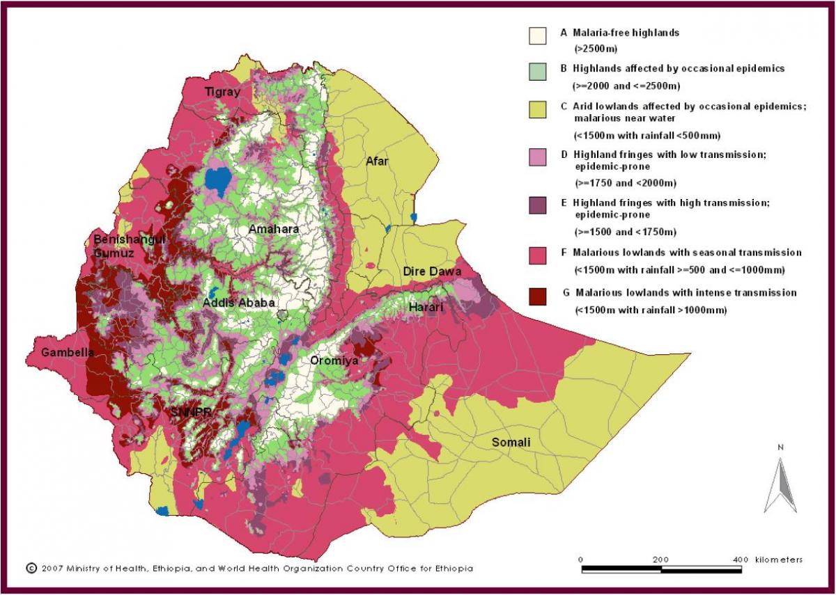 mapa ng Ethiopia malarya