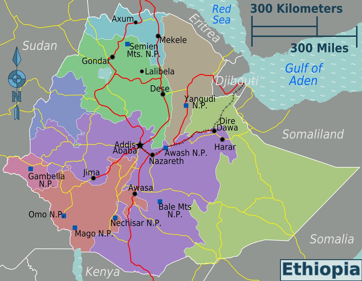 Ethiopia pinupuntahan ng mga turista mapa