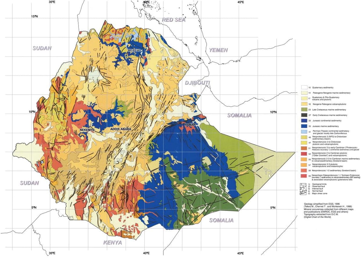 mapa ng geological map ng Ethiopia