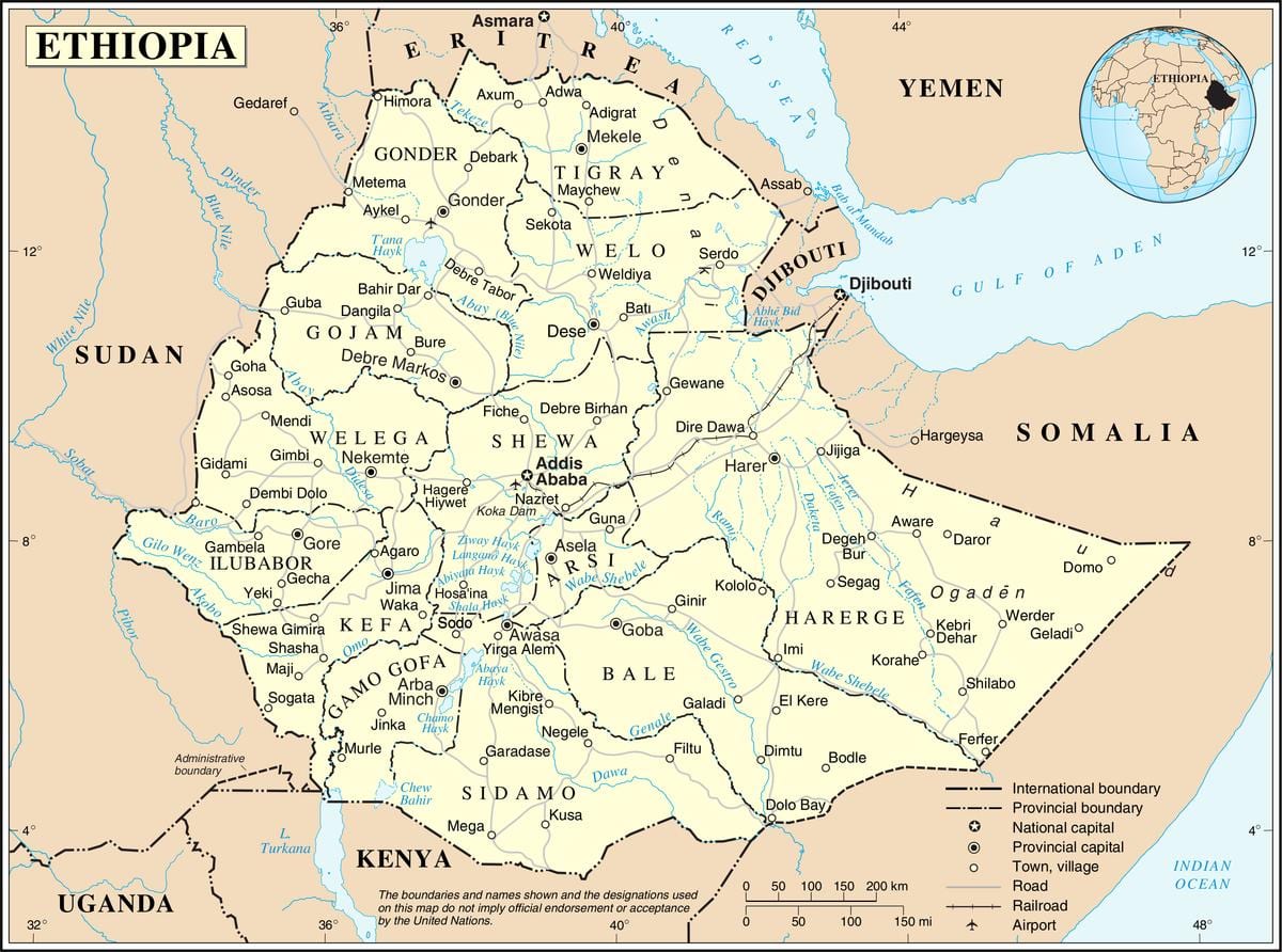 kasalukuyang mapa ng Ethiopia