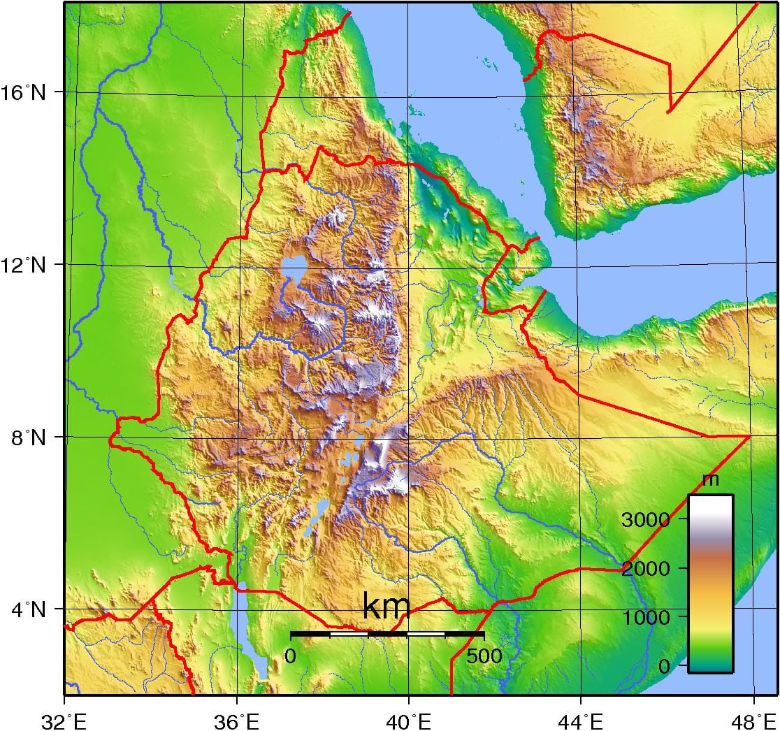 Ethiopia topographic mapa